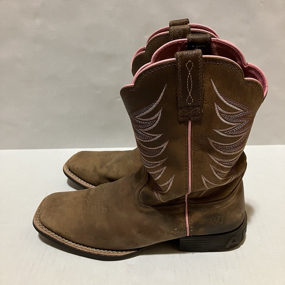 Ariat Western Leather Boots Cowgirl Box Toe Pink‎ Accents Size 5 NO INSOLES